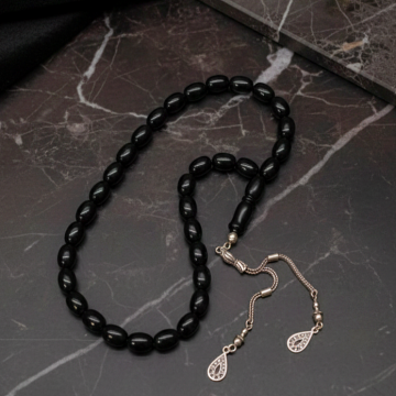 Beyzi Kesim Gürcü Oltu Taşı 33 lük Gümüş Tesbih