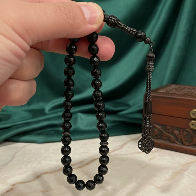 Faset Küre Kesim Oniks Taşı 33 lük Tesbih