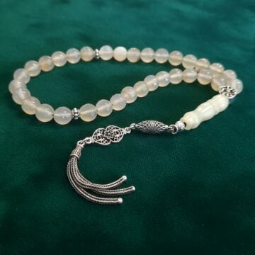 Faset Kesim Prehnit (Prinayt, Cebrail Taşı) 33 lük Gümüş Tesbih