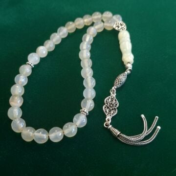 Faset Kesim Prehnit (Prinayt, Cebrail Taşı) 33 lük Gümüş Tesbih