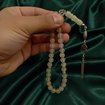 Faset Kesim Prehnit (Prinayt, Cebrail Taşı) 33 lük Gümüş Tesbih