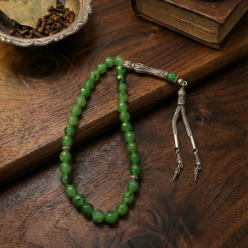 Tayvan Yeşim Taşı Faset Kesim 33 lük Doğal Taş Tesbih