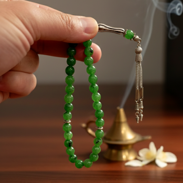 Tayvan Yeşim Taşı Faset Kesim 33 lük Doğal Taş Tesbih