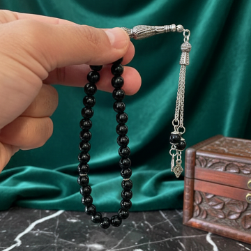 Küre Kesim Obsidyen 33 lük Doğal Taş Tesbih