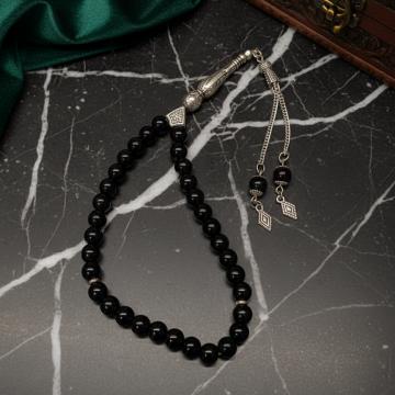 Küre Kesim Obsidyen 33 lük Doğal Taş Tesbih