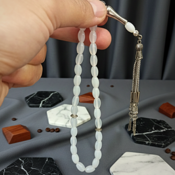 Arpa Kesim 33 lük Beyaz Akik Taşı Tesbih