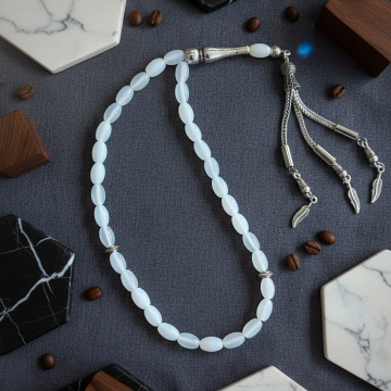 Arpa Kesim 33 lük Beyaz Akik Taşı Tesbih