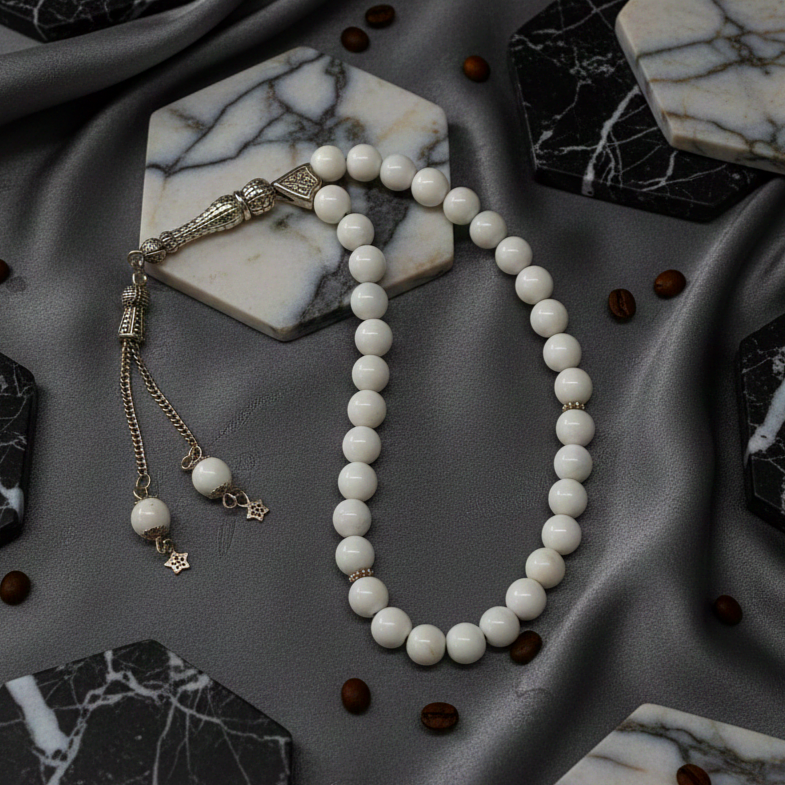 Küre Kesim 33 lük Beyaz Sedef Tesbih