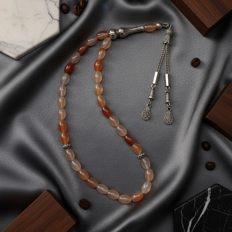 Arpa Kesim 33 lük Sarı Akik Taşı Tesbih