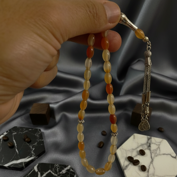 Arpa Kesim 33 lük Sarı Akik Taşı Tesbih