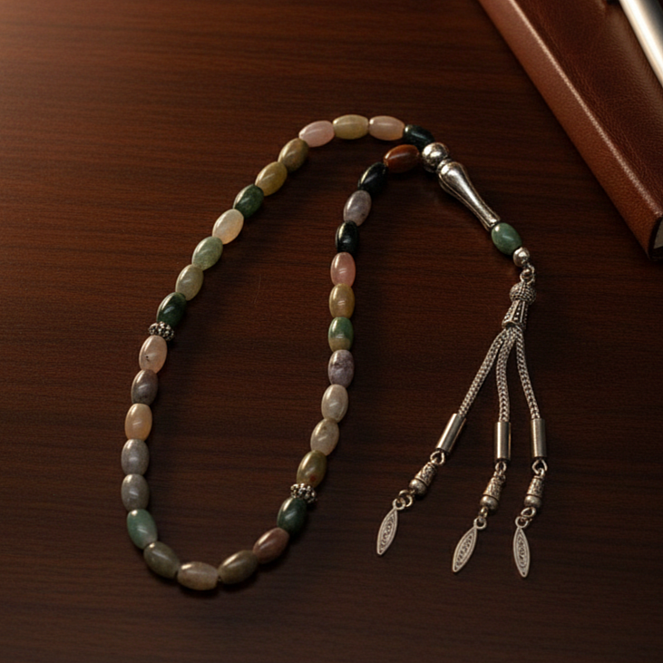 Arpa Kesim 33 lük Yosunlu Akik Taşı Tesbih