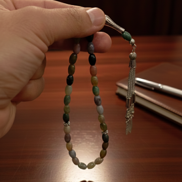 Arpa Kesim 33 lük Yosunlu Akik Taşı Tesbih