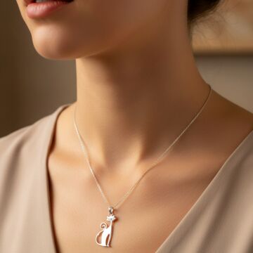 Havalı Kedi Gümüş Kolye