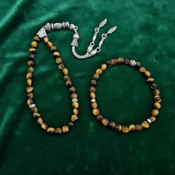 6mm Kaplangözü 4 Parmak 33 lük Tesbih ve Bileklik Set