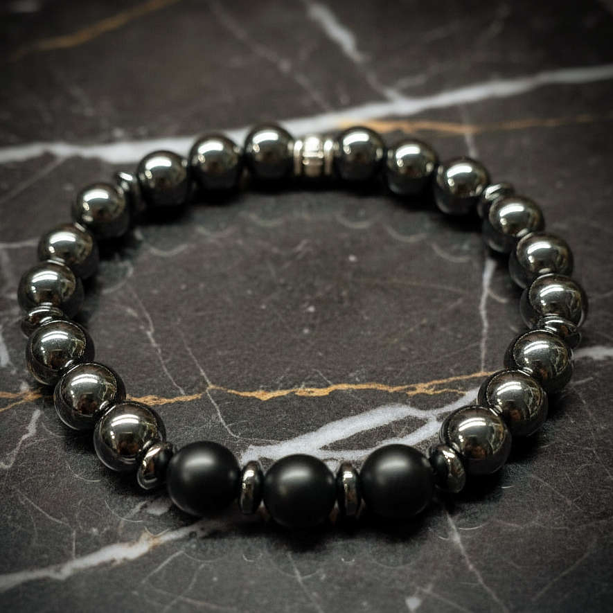 Hematit ve Oniks Doğal Taş Bileklik
