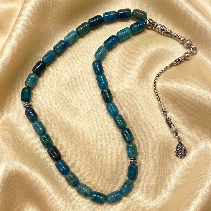 Kapsül Kesim Apatit Taşlı 33 lük Gümüş Tesbih