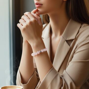 Pembe Kuvars Doğal Taş Bileklik