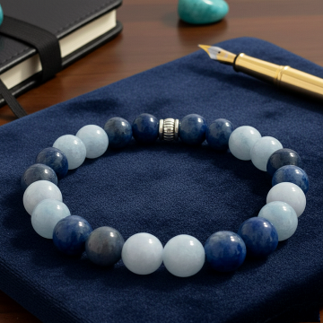 Dumortierit ve Akuamarin Doğaltaş Bileklik - Sakinlik ve Uyum Temalı