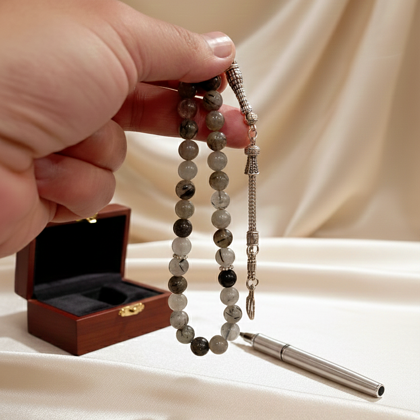 Küre Kesim Rutil Kuvars Doğal Taş 33 lük Tesbih