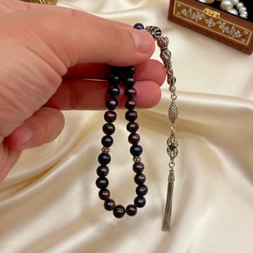 33 lük Siyah İnci 925 Ayar Gümüş Tesbih