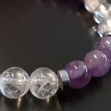 Kristal Kuvars, Ametist ve Hematit Doğal Taş Bileklik