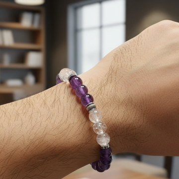 Kristal Kuvars, Ametist ve Hematit Doğal Taş Bileklik