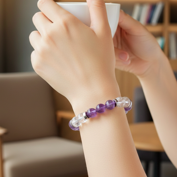 Kristal Kuvars, Ametist ve Hematit Doğal Taş Bileklik