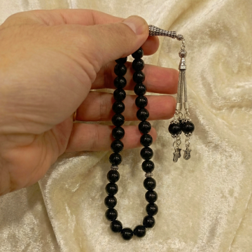 Küre Kesim Siyah Turmalin 33 lü Gümüş Tesbih