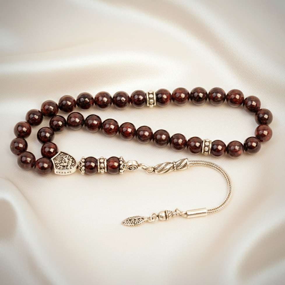 Küre Kesim Lal (Garnet) Gümüş Tesbih