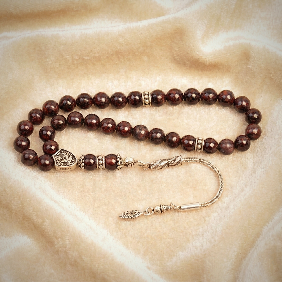 Küre Kesim Lal (Garnet) Gümüş Tesbih