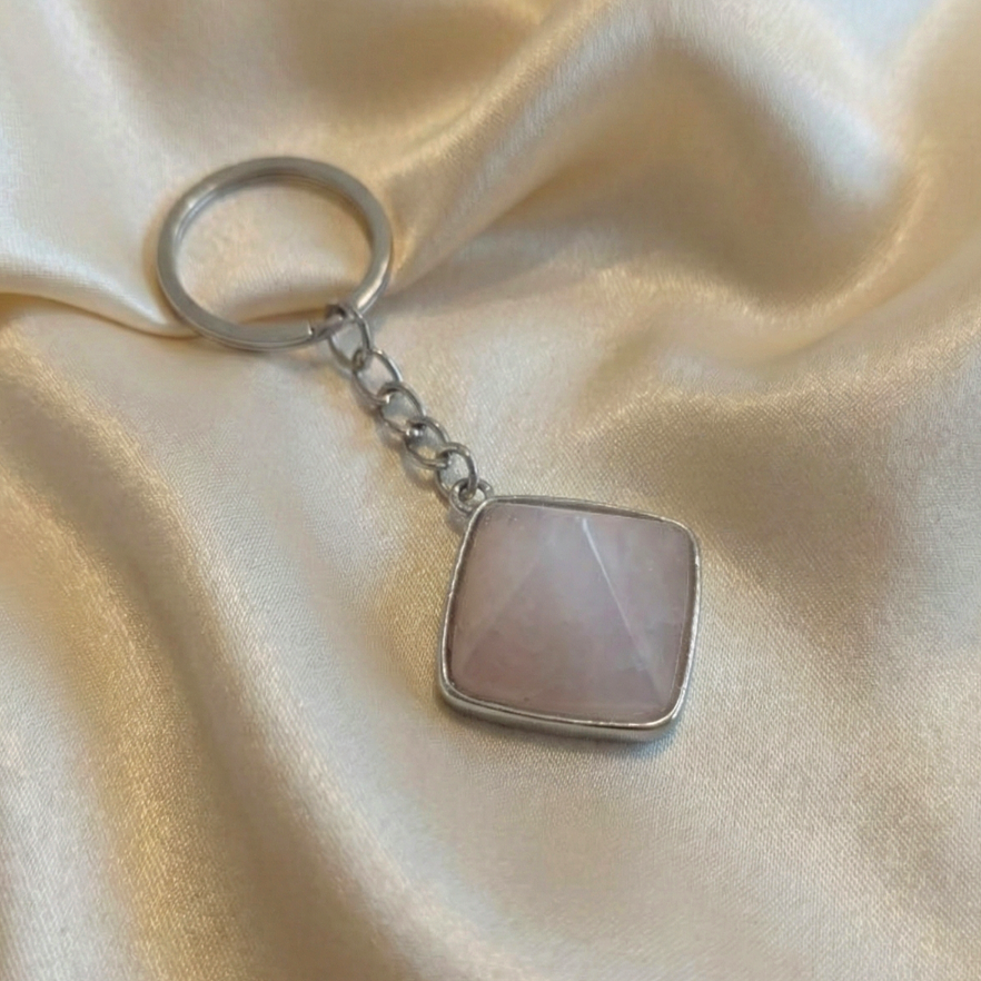 Pembe Kuvars Taşlı Anahtarlık