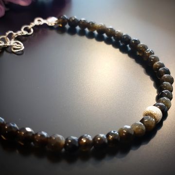Gold Obsidyen Gümüş Bileklik