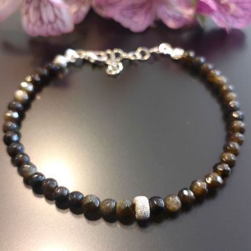 Gold Obsidyen Gümüş Bileklik