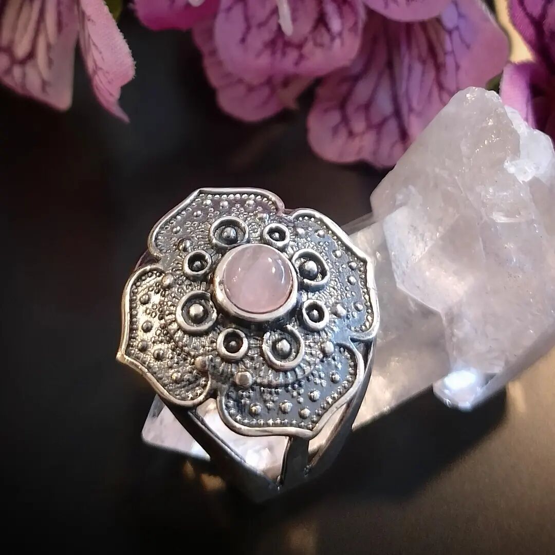 Pembe Kuvars Tasarım Gümüş Yüzük