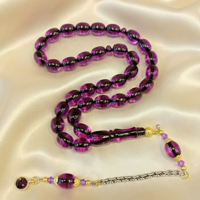 Beyzi Kesim Sıkma Ateş 33 lük Mor Renk Tesbih