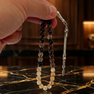 Sitrin ve Dumanlı Kuvars 33 lük Doğal Taş Tesbih