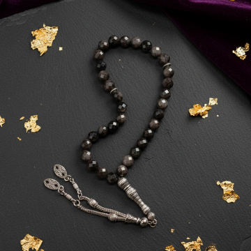 Faset Kesim 33 lük Silver Obsidyen Tesbih