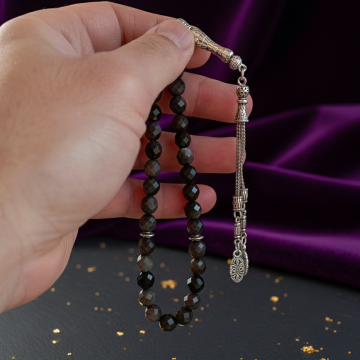 Faset Kesim 33 lük Silver Obsidyen Tesbih