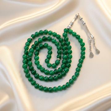 Dua ve Namaz Tesbihi 99 luk Küre Kesim Yeşil Akik