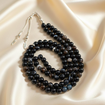 Dua ve Namaz Tesbihi 99 luk Küre Kesim Siyah Akik