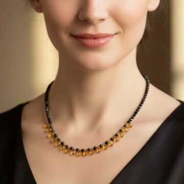 Siyah Turmalin ve Damla Kesim Sitrin Tasarım Gümüş Kolye