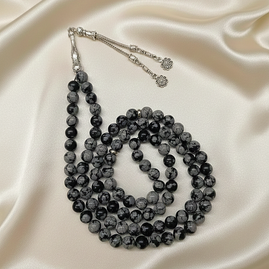Dua ve Namaz Tesbihi 99 luk Küre Kesim Karlı Obsidyen