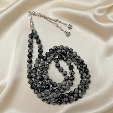 Dua ve Namaz Tesbihi 99 luk Küre Kesim Karlı Obsidyen