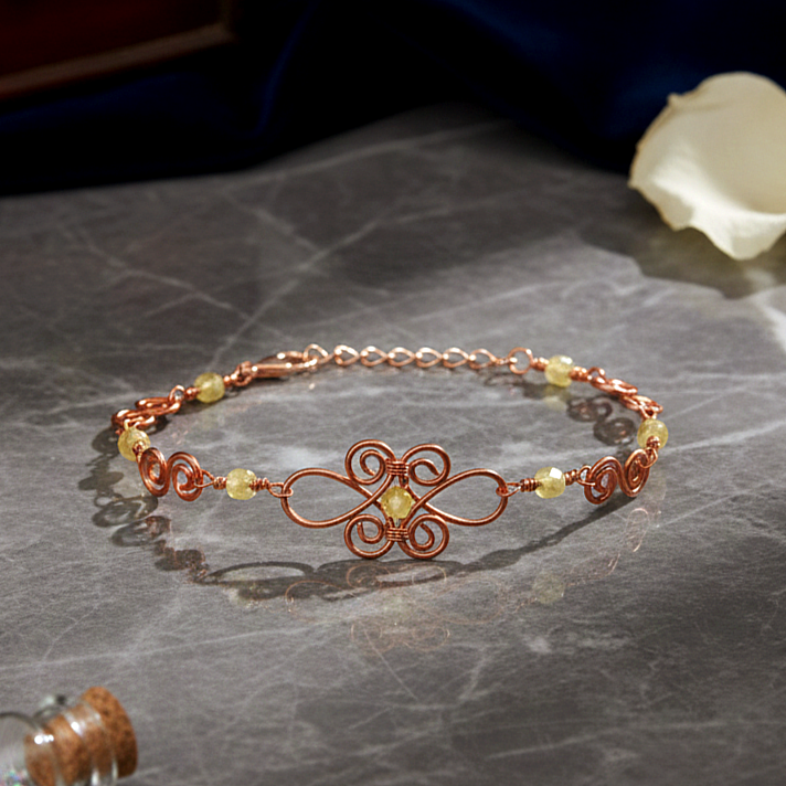 Sarı Opal ve Özel Tasarım Bakır Bileklik