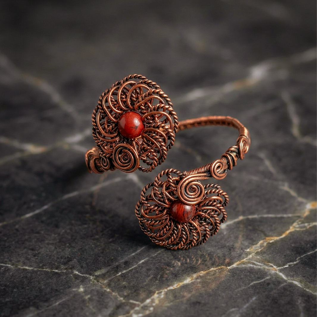 Kırmızı Jasper Taşlı Özel Tasarım Bakır Bileklik