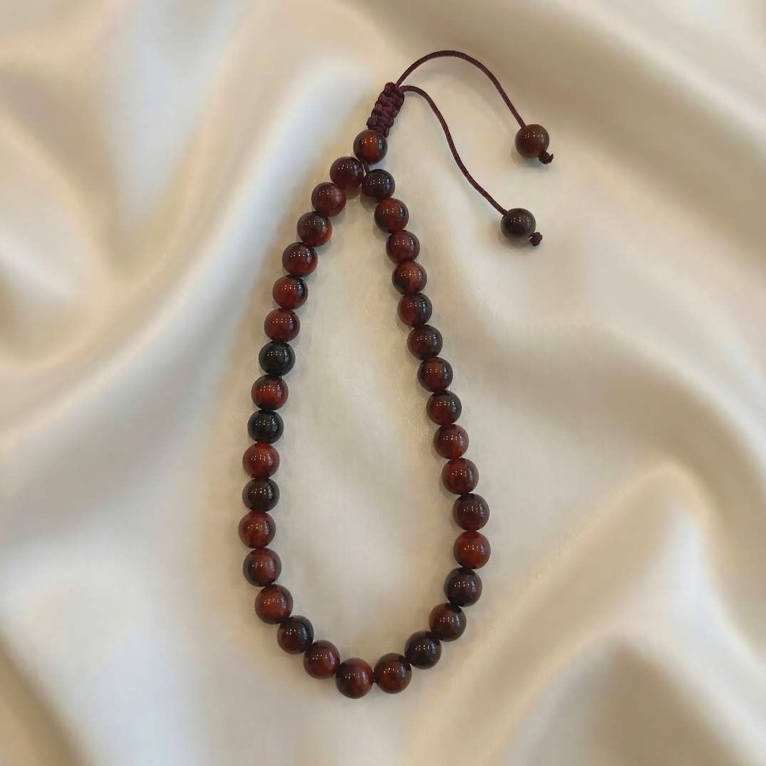 6mm Küre Kesim Kızıl Kaplangözü 33'lük Bilek Tesbihi