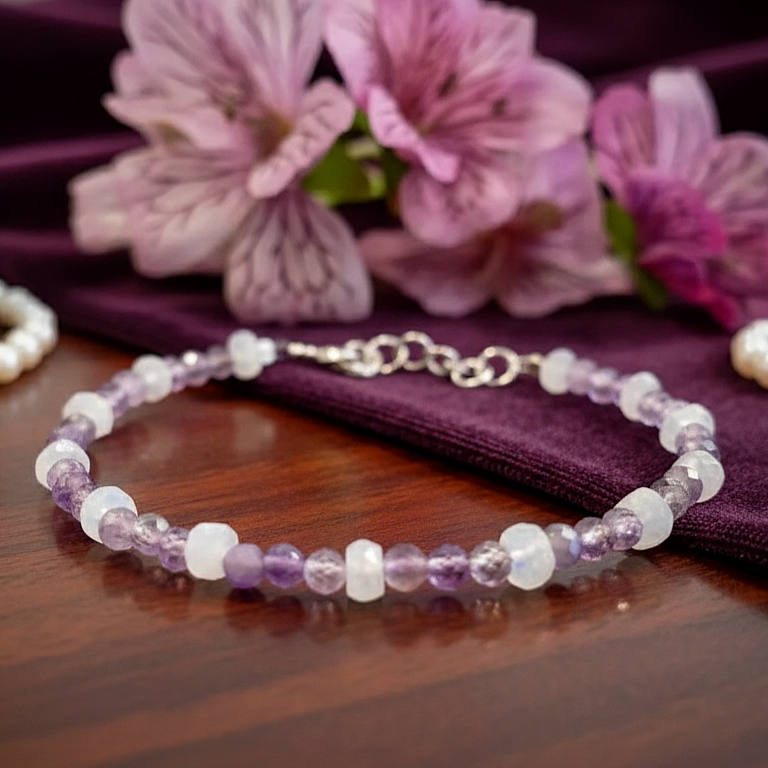 Ametist ve Aytaşı Gümüş Bileklik