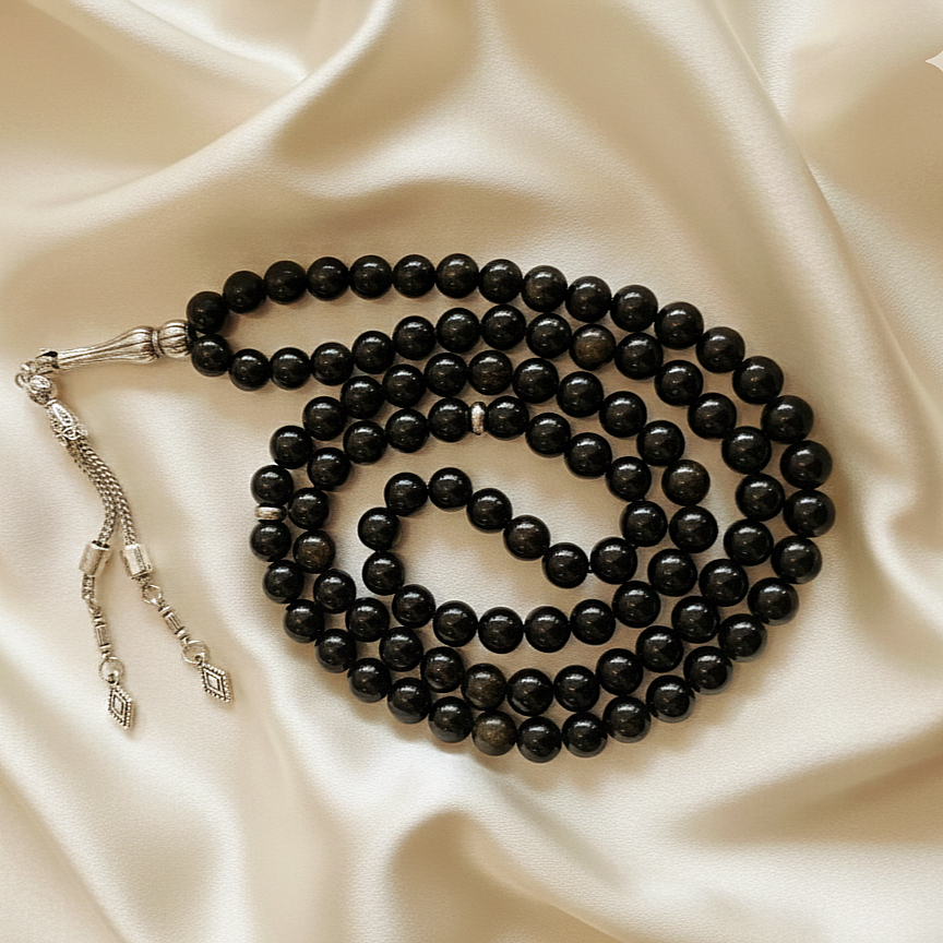 Dua ve Namaz Tesbihi 99 luk Küre Kesim Gold Obsidyen