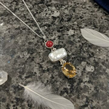 Mercan, İnci, Sitrin Gümüş Kolye