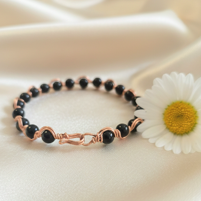 Siyah Akik Taşı ve Trend Bakır Bileklik (Bilezik)